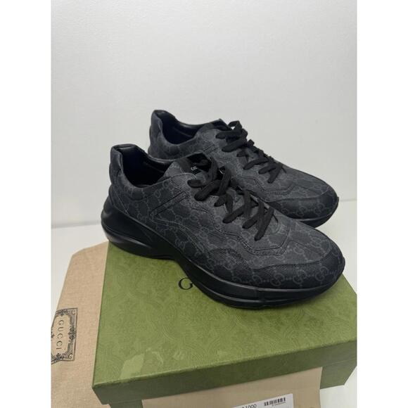 Gucci GG Supreme Sneakers Black Monogram Canvas Size 43.5 - Picture 1 of 8